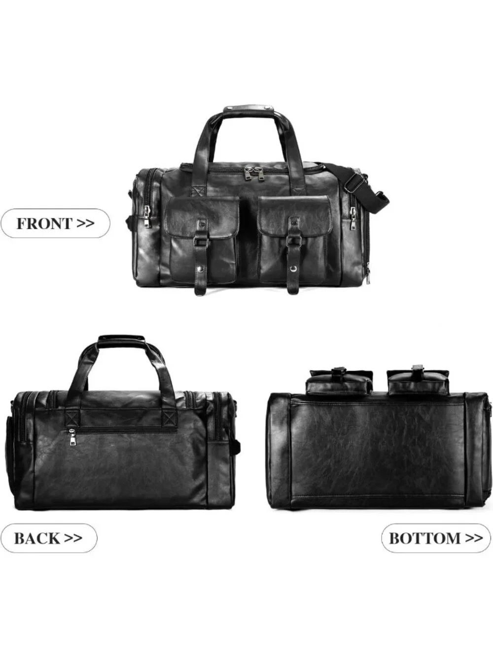 Stylish PU Leather Travel Duffel Bag with Shoe Pouch - Weekender & Overnight Bag